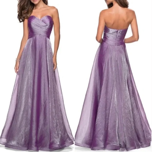La Femme Dresses & Skirts - LA FEMME Strapless Purple Metallic Organza Gown